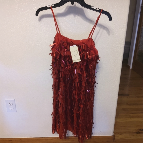 NWT Red Layered Sequin Fringe Mini Dress Junior L Firm Price * Last 1 - Picture 3 of 3